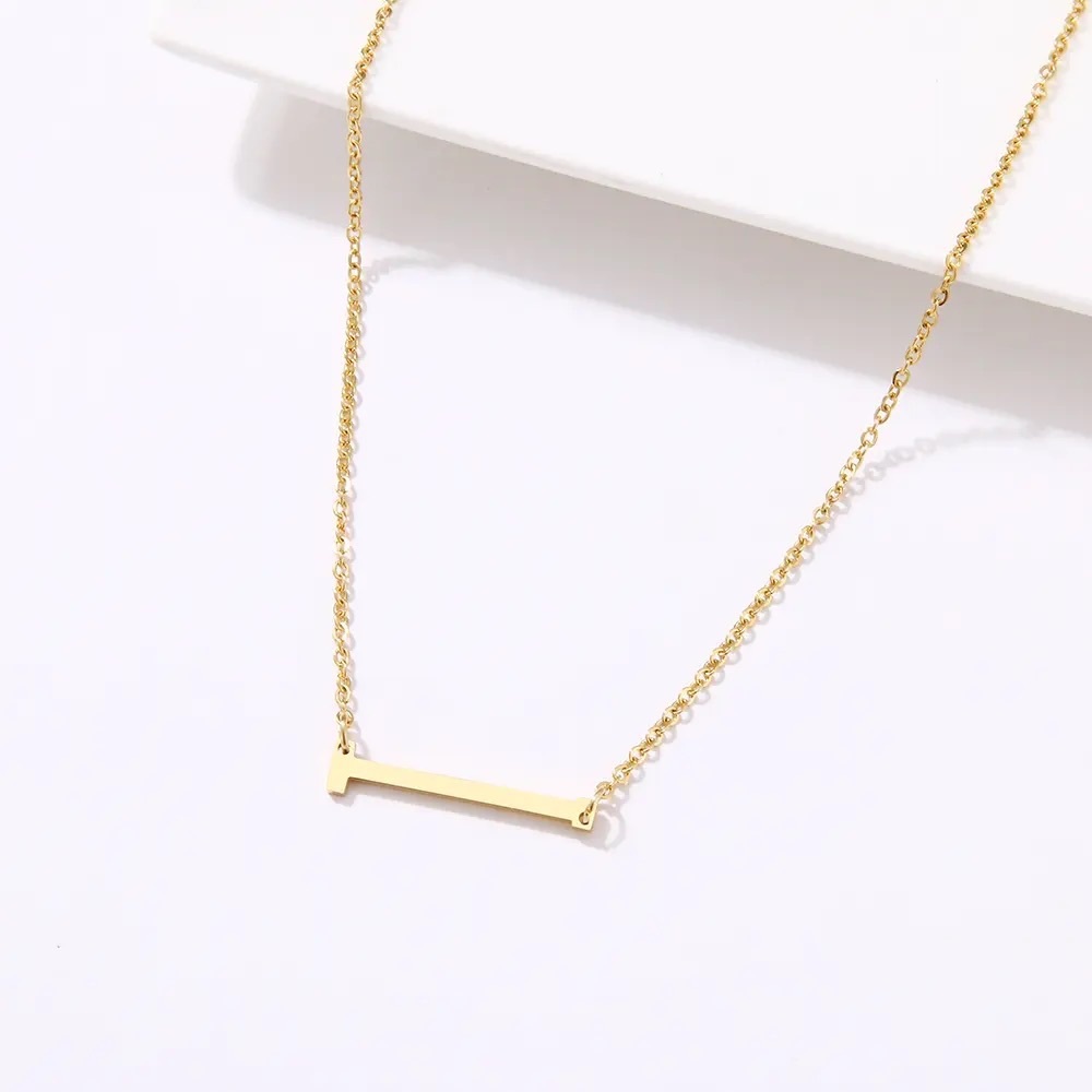 ◾️18k Gold Plated Sideways Initial Letter “I” Pendant Necklace